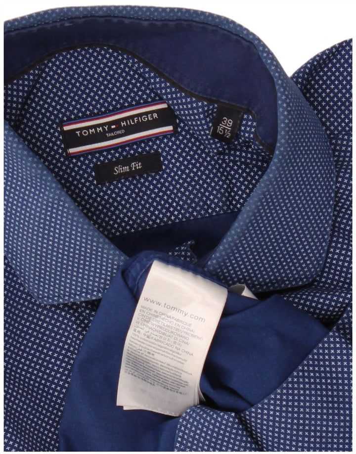 TOMMY HILFIGER Camicia da uomo con motivo astratto taglia 15 1/2 39 blu navy medio