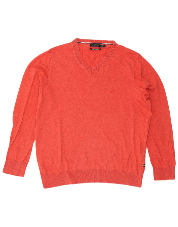 Maglione da uomo con scollo a V Nautica in cotone rosso medio
