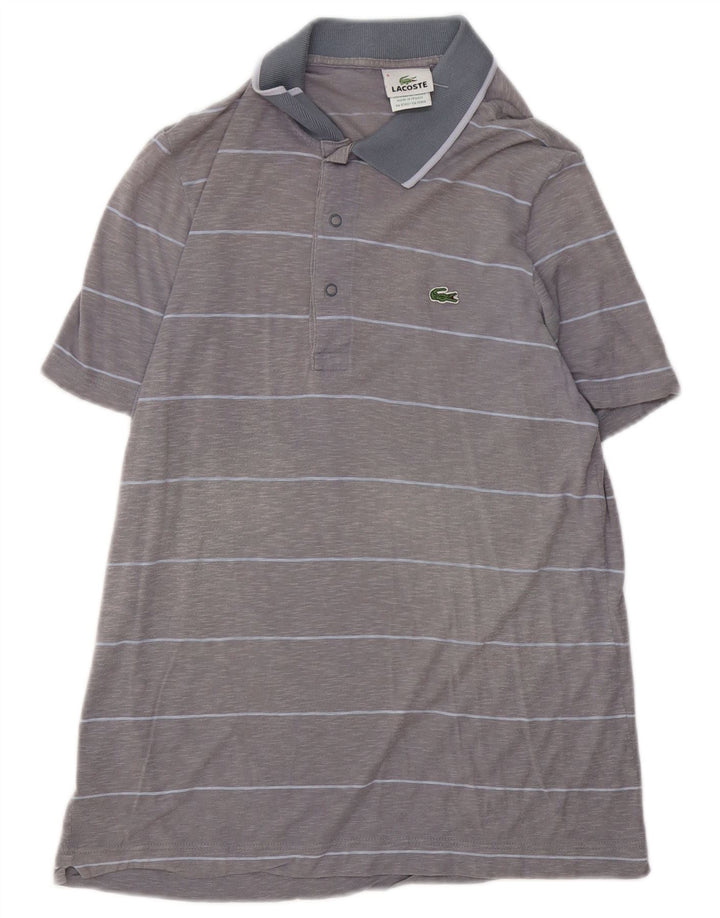 LACOSTE Mens Polo Shirt Size 3 Small Grey Striped Cotton