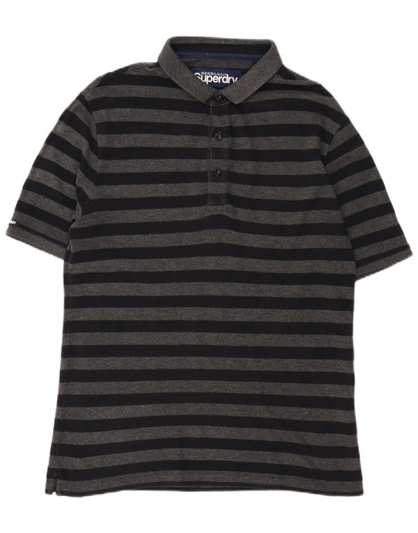Polo da uomo Superdry in cotone a righe grigio medio