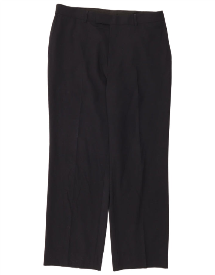 Pantaloni da abito dritti da donna HUGO BOSS W34 L31 Lana vergine blu navy