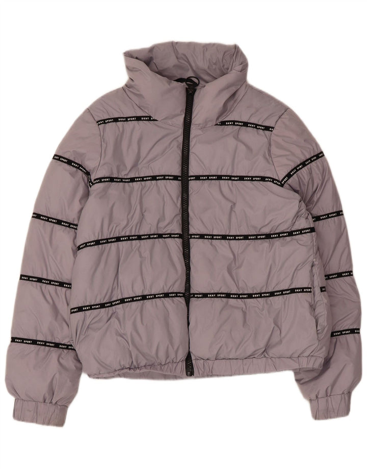 Giacca imbottita con cappuccio grafico da donna Dkny UK 12 Poliestere grigio medio