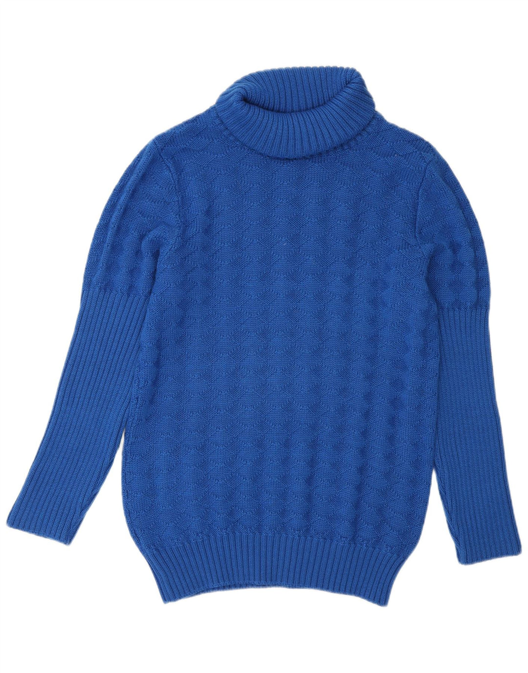 Maglione maglione vintage da donna con collo alto UK 14 lana blu medio