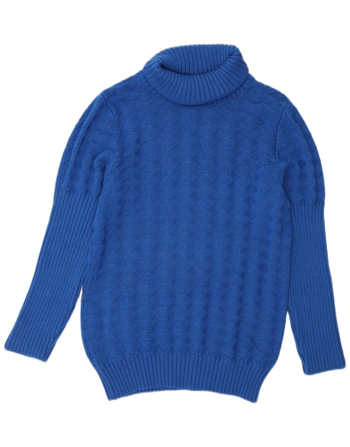Maglione maglione vintage da donna con collo alto UK 14 lana blu medio