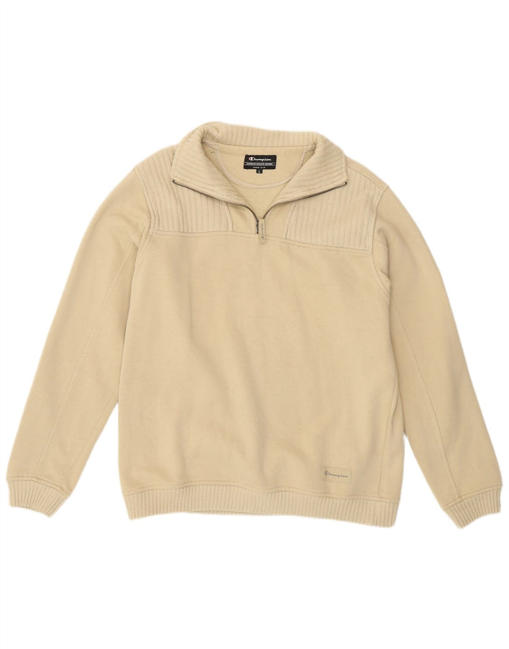 Felpa Champion da uomo con collo con zip, maglione grande, cotone beige