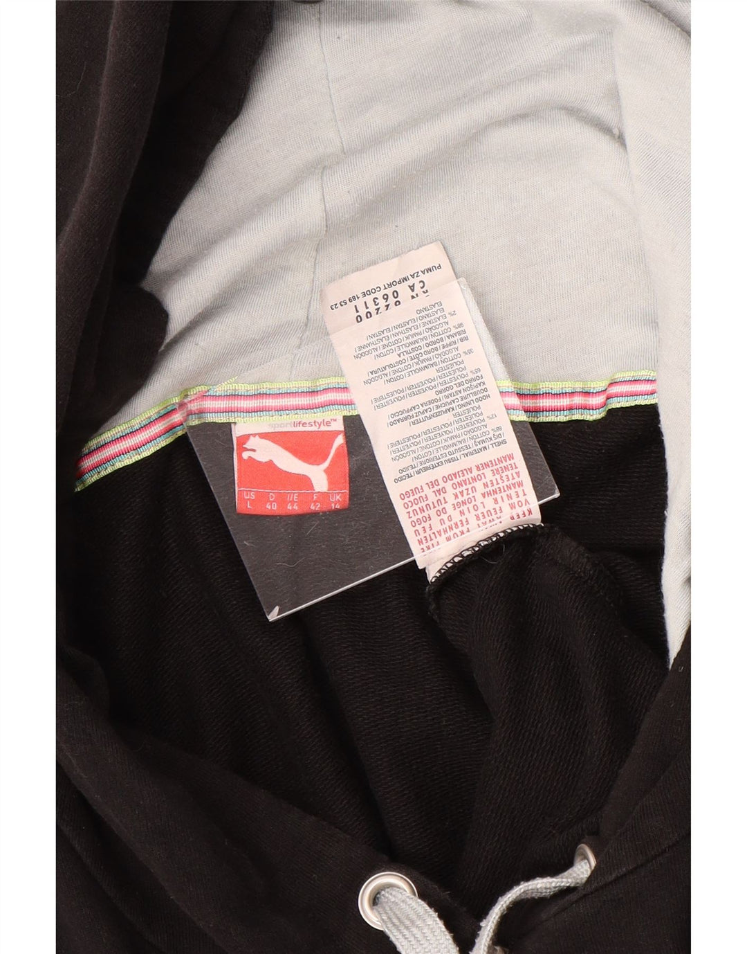 Felpa con cappuccio e zip grafica PUMA da donna UK 14 cotone nero medio