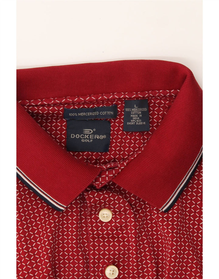 DOCKERS Mens Golf Polo Shirt Large Red Geometric Cotton Vintage Dockers and Second-Hand Dockers from Messina Hembry 