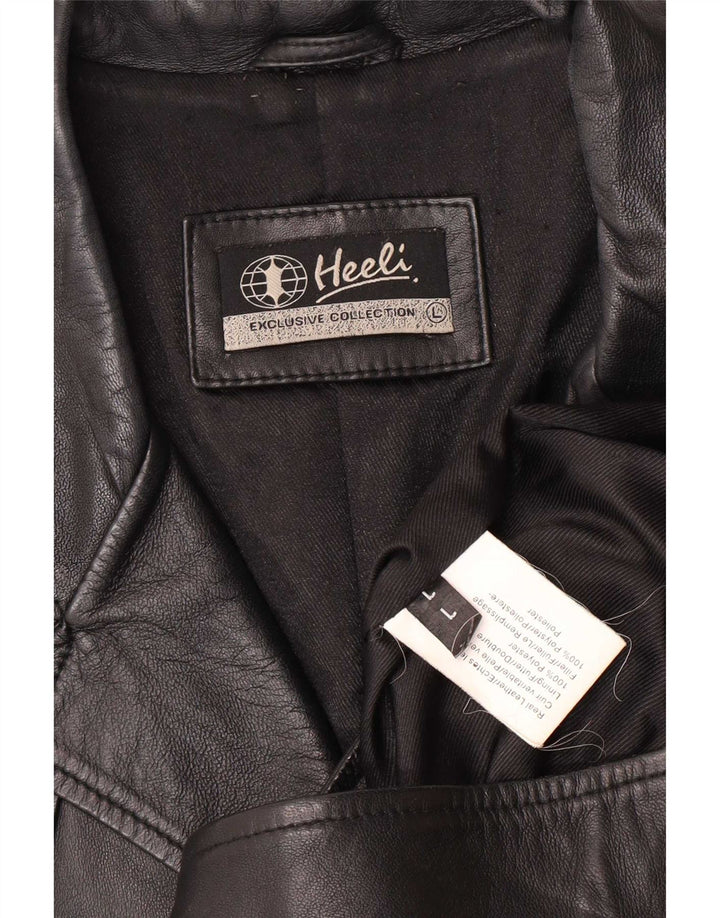 Giacca blazer in pelle da donna a 5 bottoni Heeli UK 16 grande nera