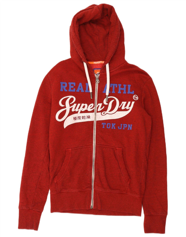 Maglione con cappuccio e zip grafica da uomo Superdry in cotone chiazzato rosso