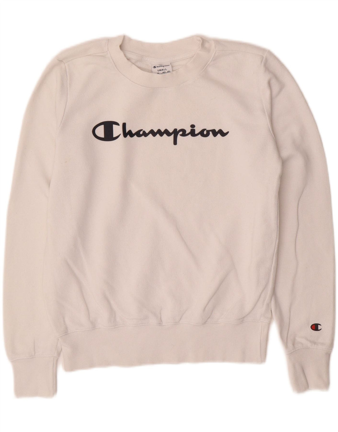 Felpa con grafica da donna Champion, maglione UK 10, piccolo cotone bianco