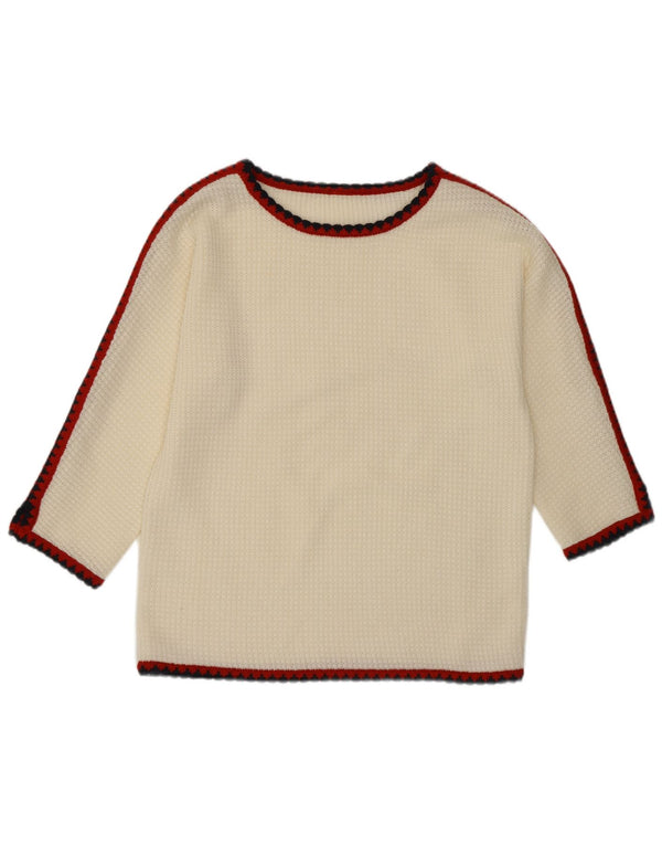 Maglione da donna VINTAGE con scollo a barca con maniche a 3/4 UK 16 Large Bianco