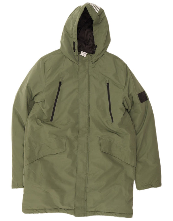 Cappotto imbottito con cappuccio grafico vintage da ragazzo 15-16 anni color kaki