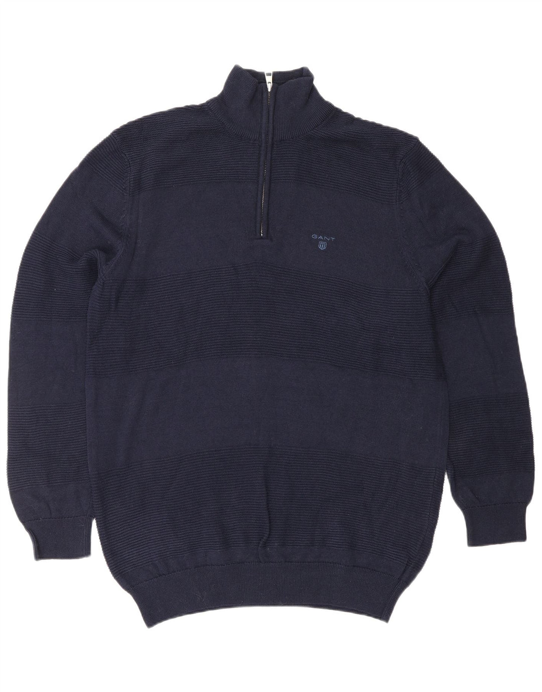 GANT Maglione da uomo con zip e collo grande in cotone blu navy