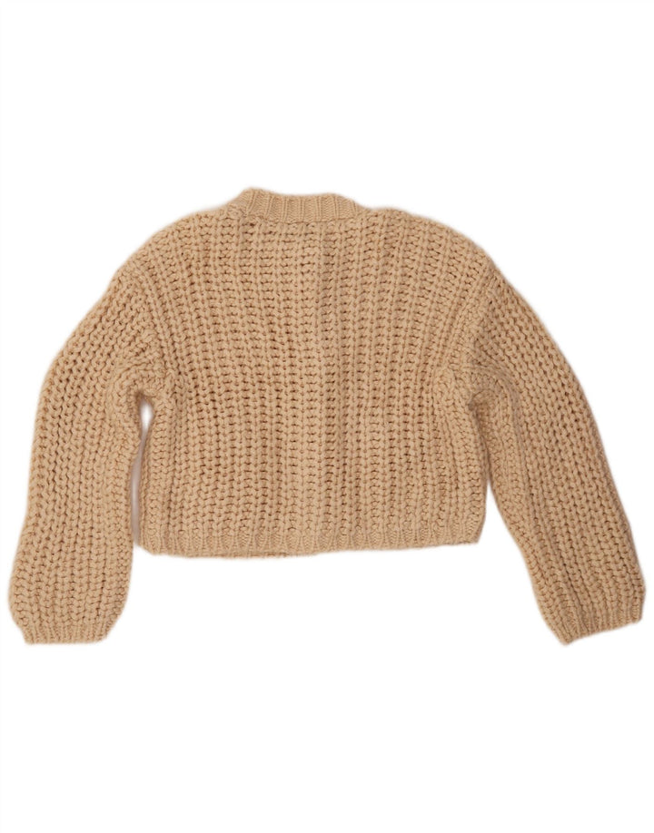 ZARA Womens Crop Oversized Cardigan Sweater UK 10 Small Beige Acrylic