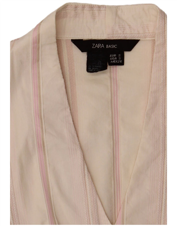Camicia Zara da donna con maniche a 3/4, taglia UK 10, piccola, in cotone a righe bianche