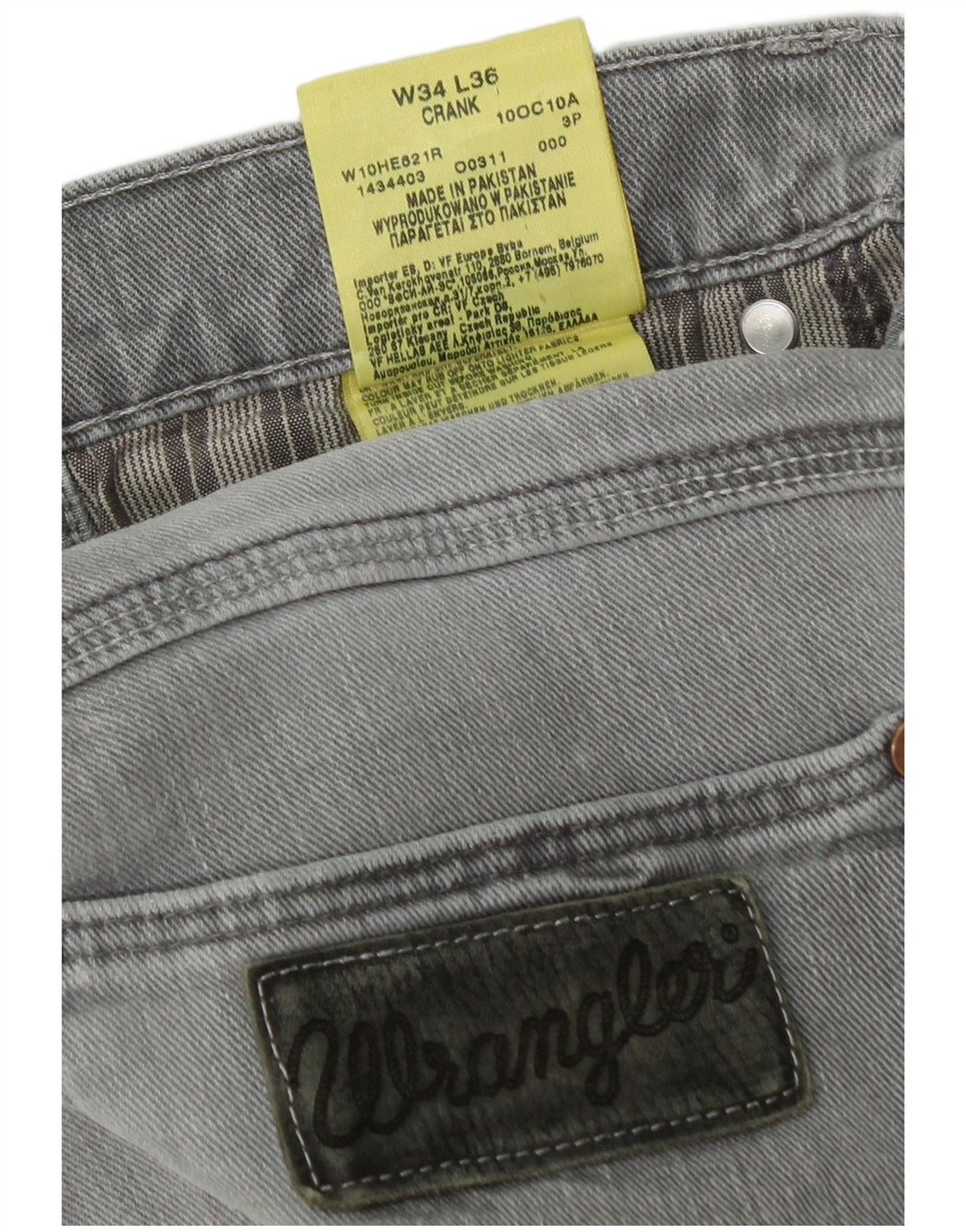 Jeans dritti Crank da uomo Wrangler W34 L36 cotone grigio