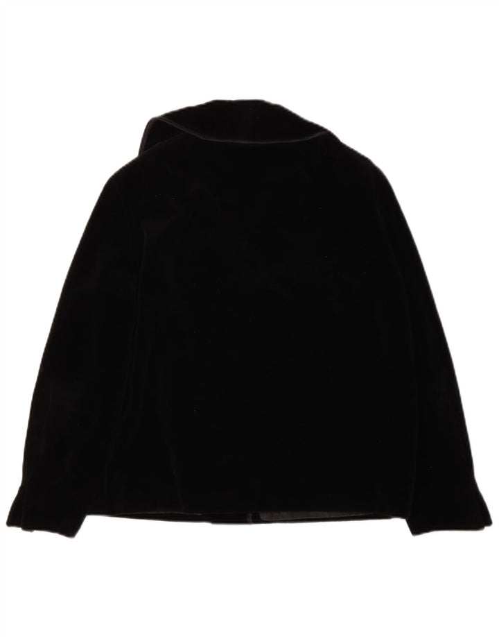 Giacca blazer in velluto a 4 bottoni vintage da donna UK 14 grande nera