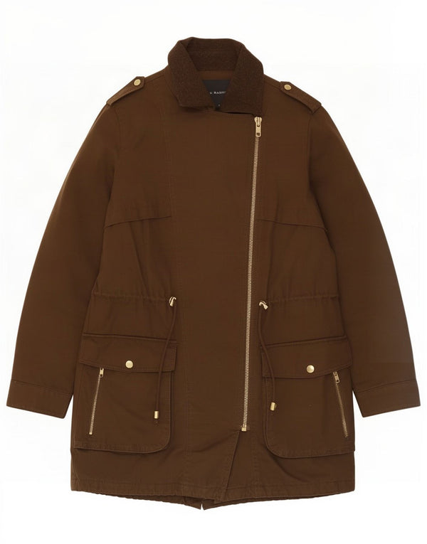 Giacca Parka militare da donna Zara UK 16 grande cotone marrone