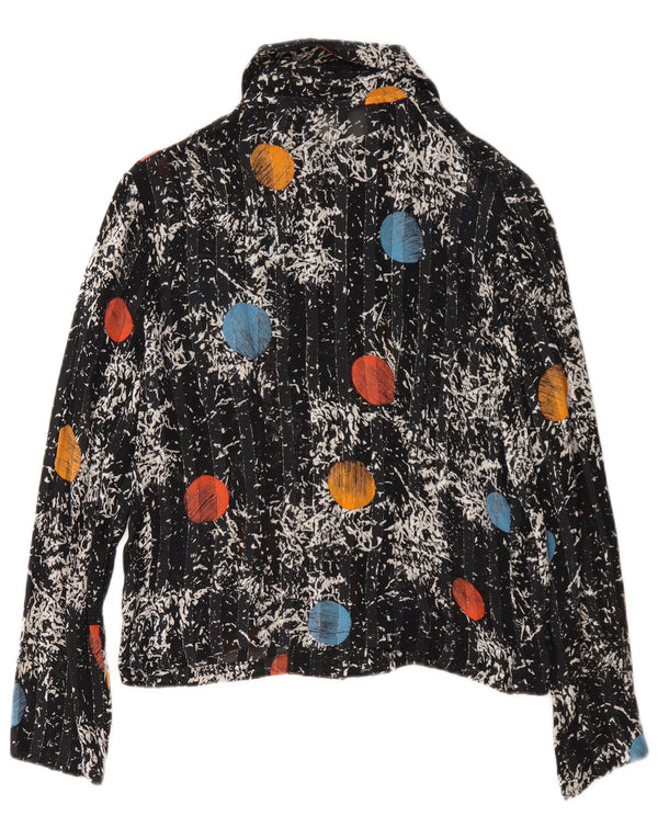 Camicetta camicia vintage da donna UK 14 media nera geometrica
