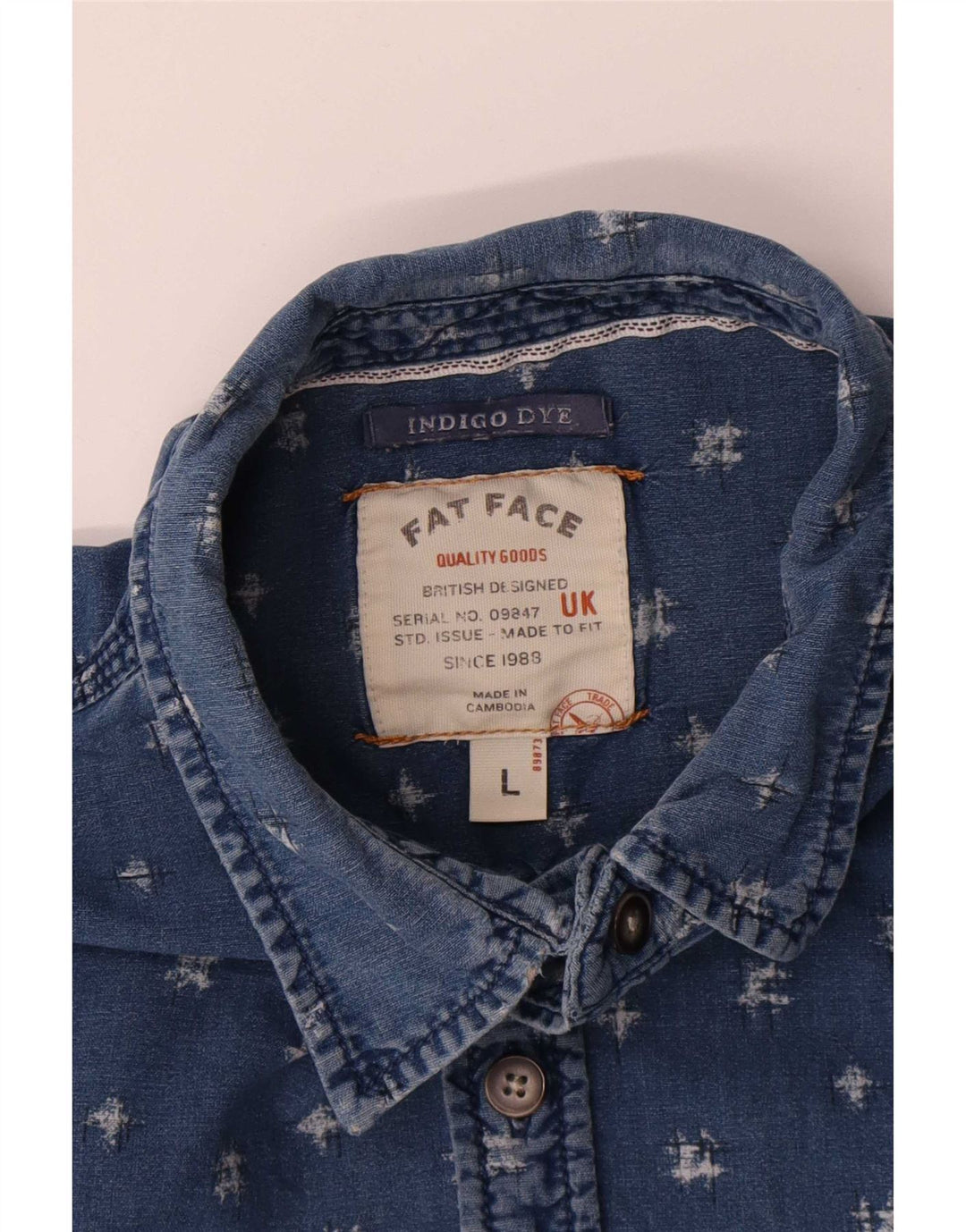 Fat Face Camicia da uomo con motivo astratto color indaco, grande cotone blu