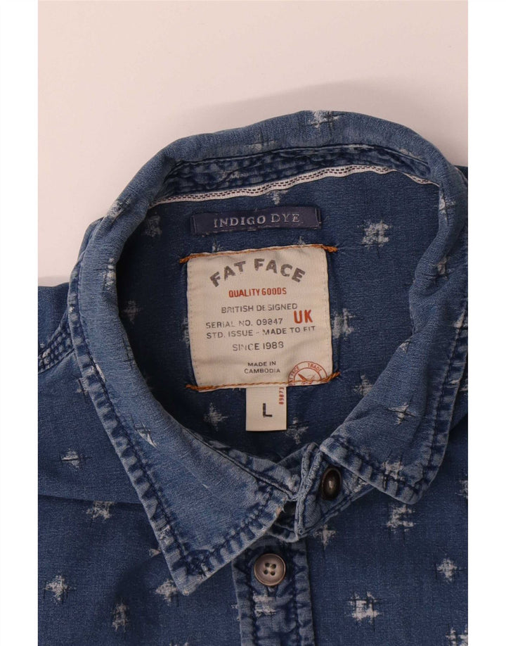 Fat Face Camicia da uomo con motivo astratto color indaco, grande cotone blu
