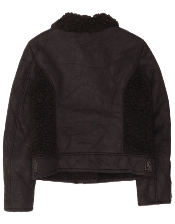 Giacca da motociclista Sherpa da donna Topshop UK 12 poliestere nero medio