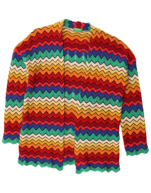 Maglione cardigan aperto da donna Benetton UK 16 Grande Chevron multicolore