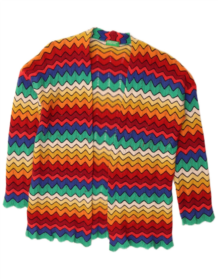 Maglione cardigan aperto da donna Benetton UK 16 Grande Chevron multicolore