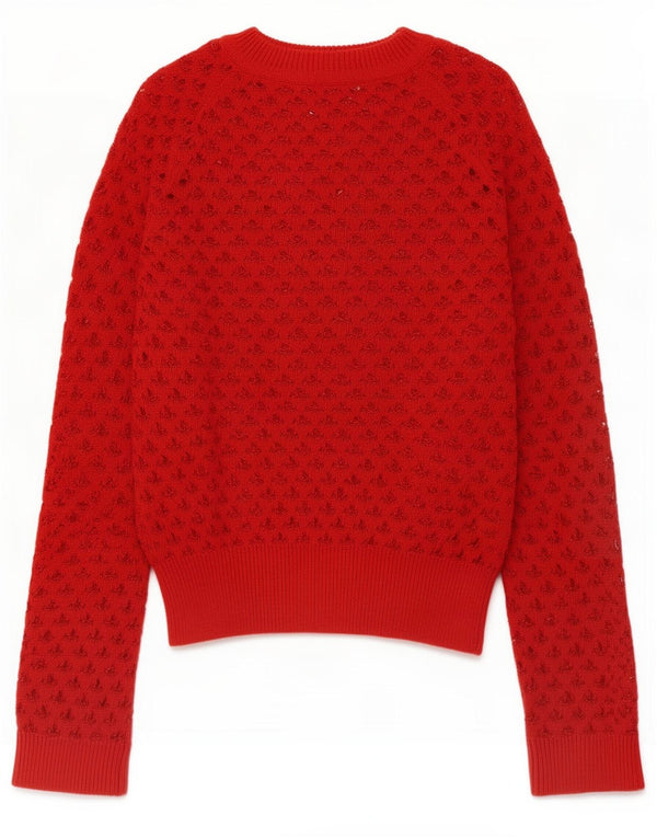Maglione da donna Zara con scollo a barca all'uncinetto, UK 14, cotone rosso medio