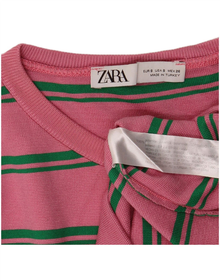Top corto da donna Zara a maniche lunghe UK 8 Small in poliammide a righe rosa