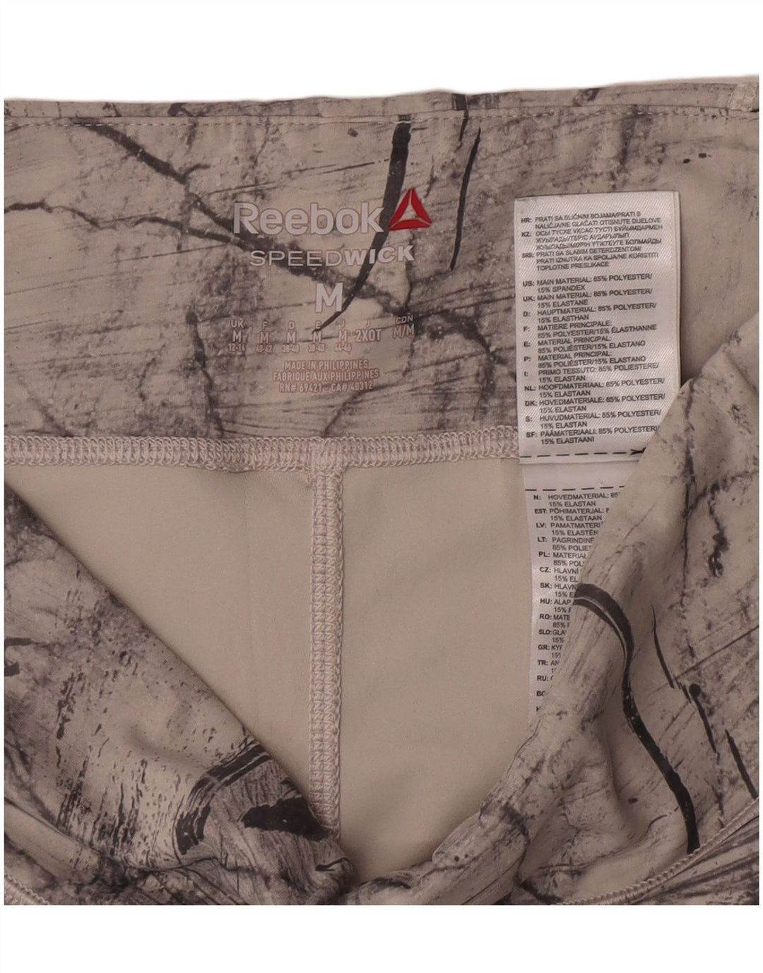 Leggings Reebok Crop Abstract Pattern da donna UK 12/14 Grigio medio