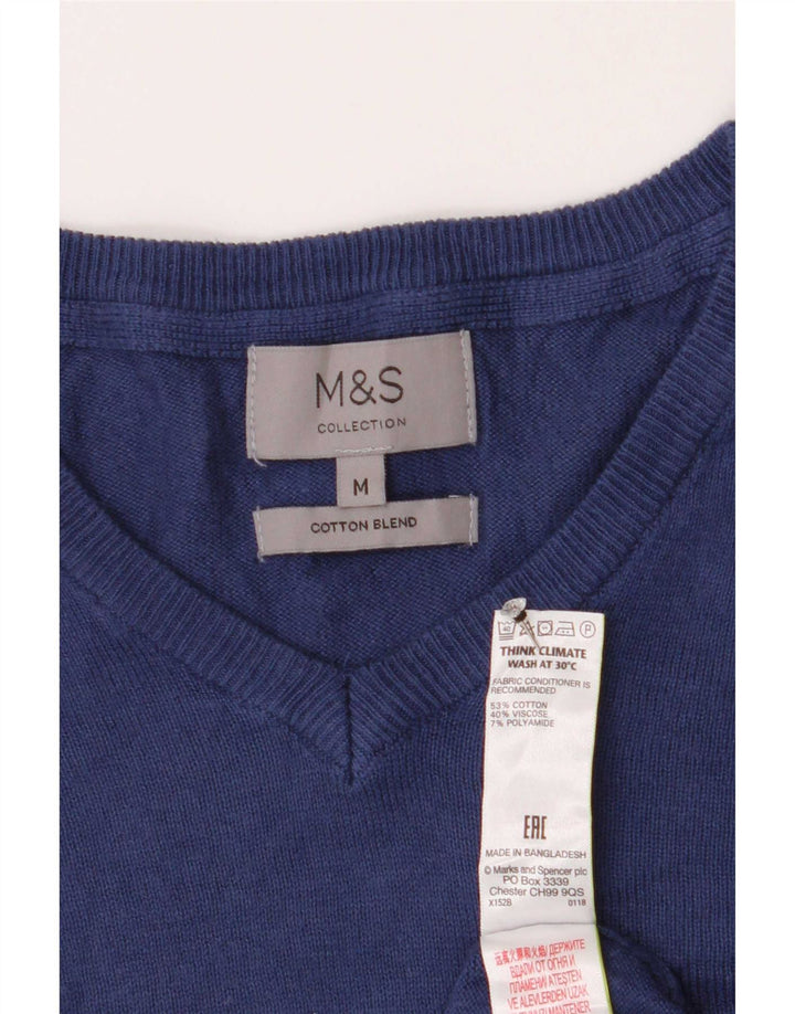 Maglione da uomo con scollo a V Marks & Spencer in cotone blu navy medio