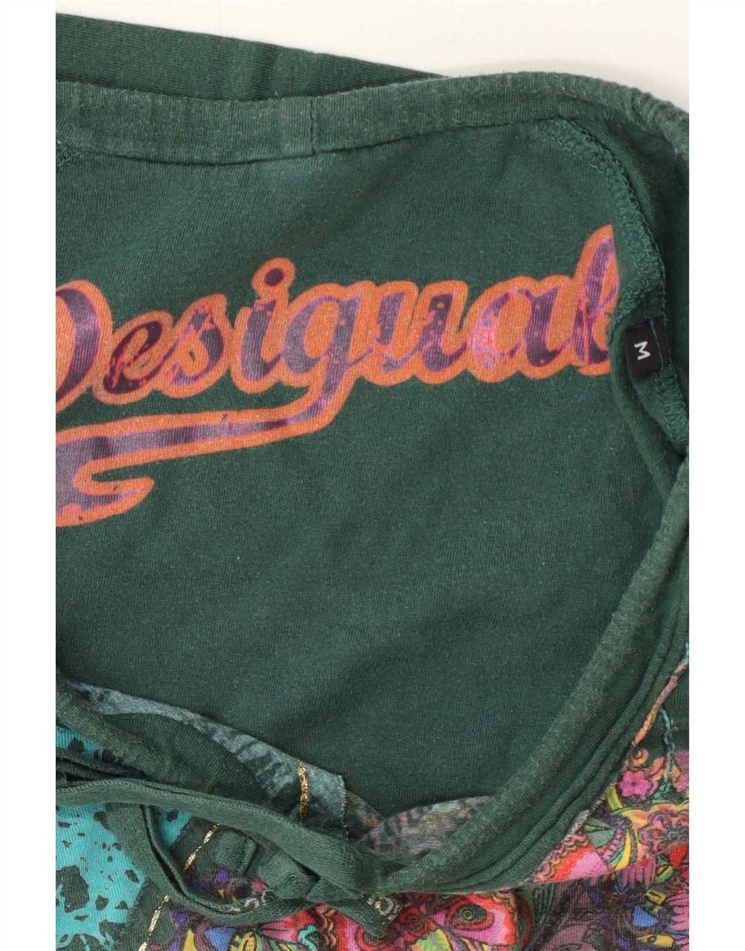 Desigual Donna Graphic Top Manica Lunga UK 14 Verde Medio Floreale