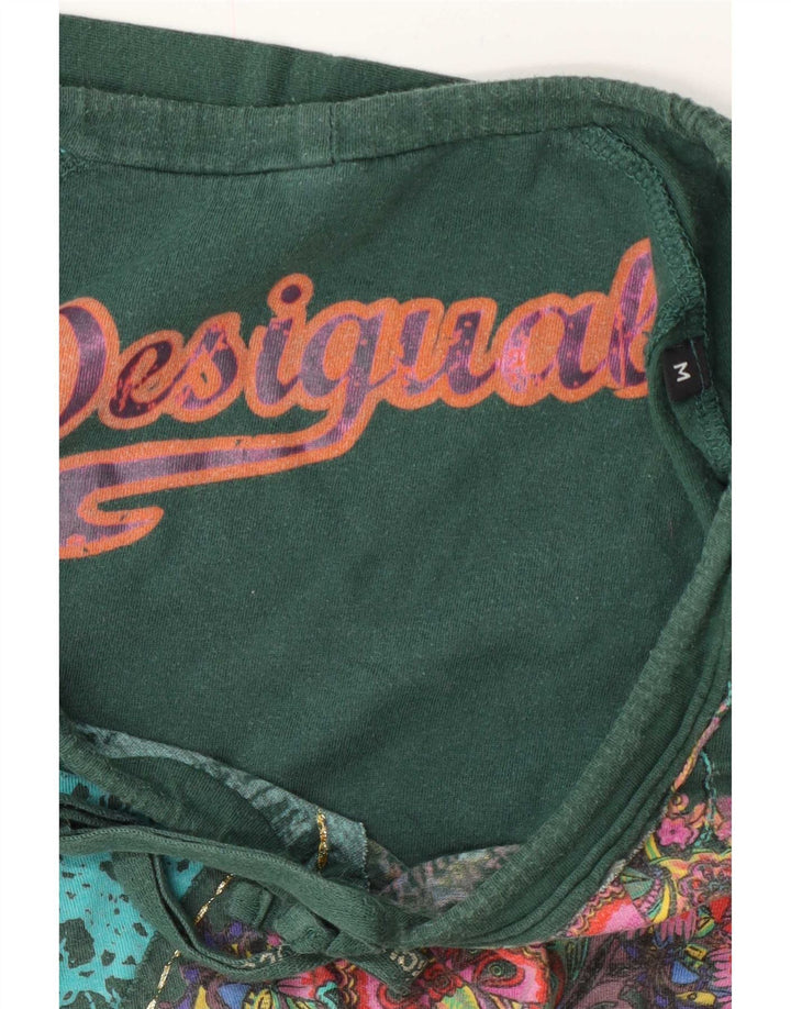 Desigual Donna Graphic Top Manica Lunga UK 14 Verde Medio Floreale