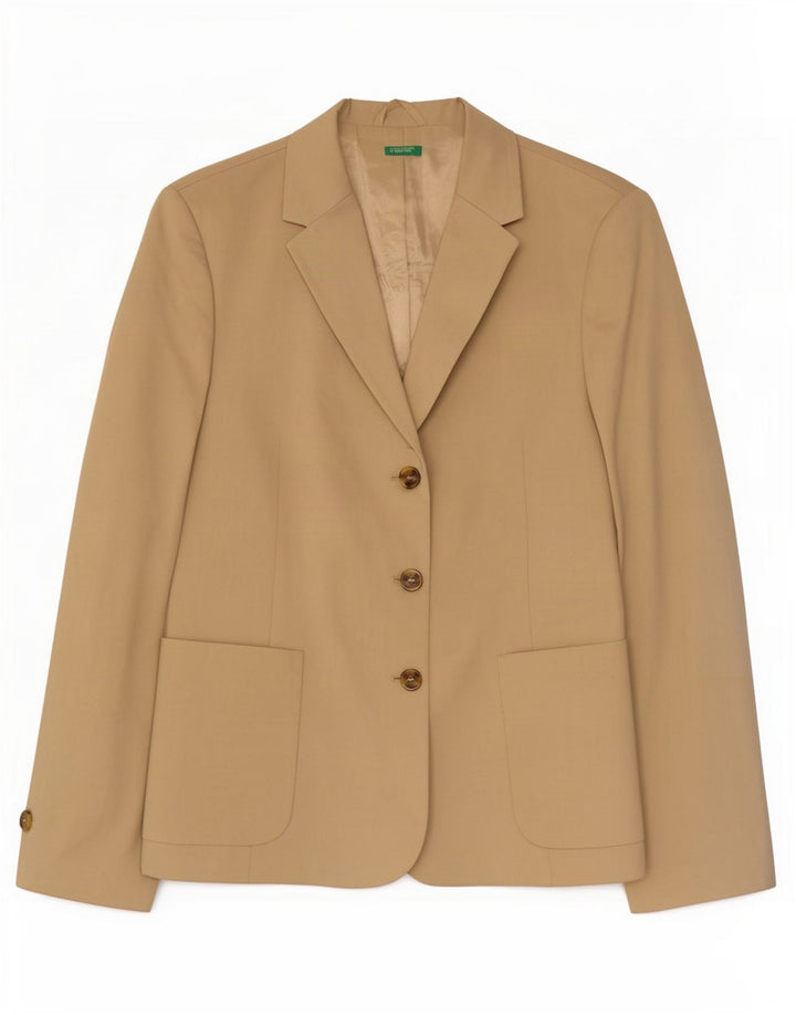 Giacca Blazer 3 Bottoni Donna Benetton IT 48 XL Cotone Beige