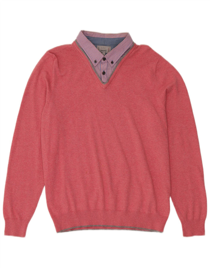 Maglione da uomo Marks & Spencer vestibilità regolare con scollo a V in cotone rosa medio