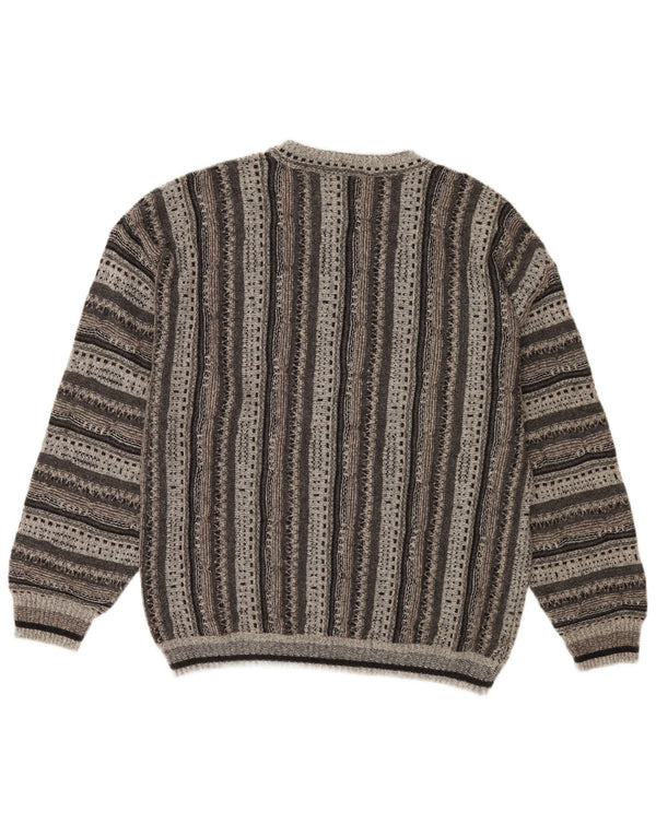 Nara Maglie Maglione da uomo girocollo vestibilità regolare maglione a righe grigie grandi
