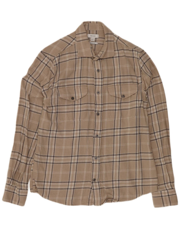 Camicia Reiss da uomo in flanella vestibilità regolare in cotone a quadri beige medio