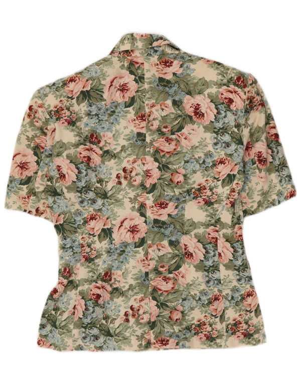 Top cardigan a maniche corte da donna vintage UK 10 piccolo verde floreale