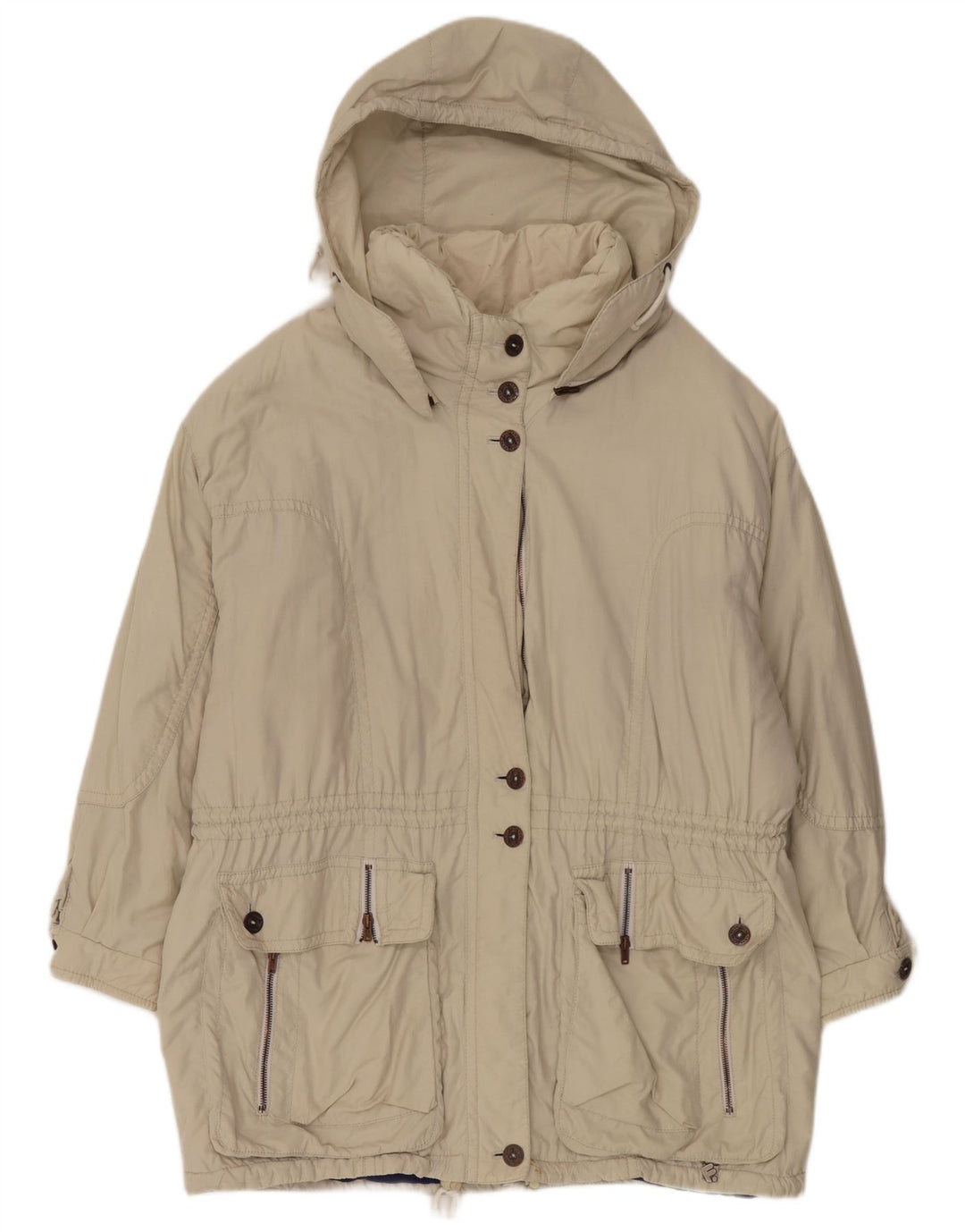 Cappotto vintage da donna oversize con cappuccio e giacca a vento EU 44 XL Beige in poliammide