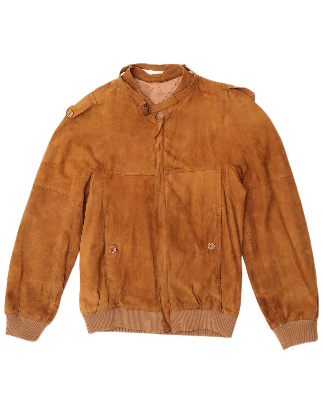 Giubbotto bomber vintage in pelle scamosciata da uomo IT 50 grande in pelle beige