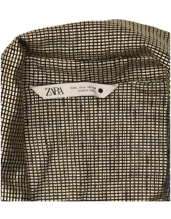 Camicia Zara da donna camicetta UK 14 grande percalle dorato