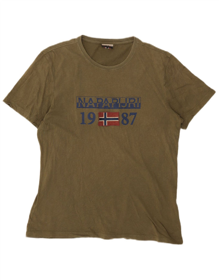 T-shirt grafica da uomo Napapijri Top grande color kaki