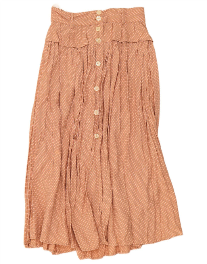 Gonna longuette a pieghe vintage da donna W28 marrone medio maculato