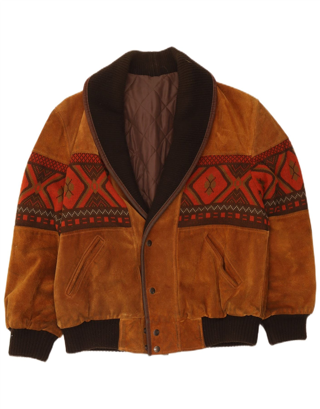 Giubbotto bomber in pelle scamosciata vintage da uomo UK 40 grande viscosa geometrica beige