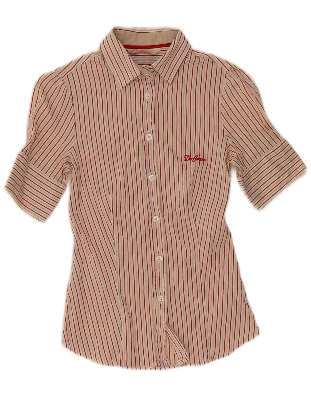 Camicia Donna Liu Jo Manica Corta IT 40 Small Beige Gessato