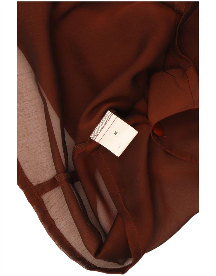 Camicetta vintage da donna a maniche corte trasparente UK 12 Marrone medio