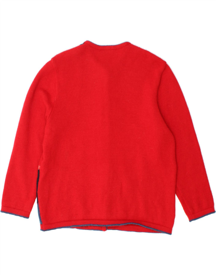 GIESSWEIN Maglione cardigan da donna UK 12 Lana vergine patchwork rosso medio