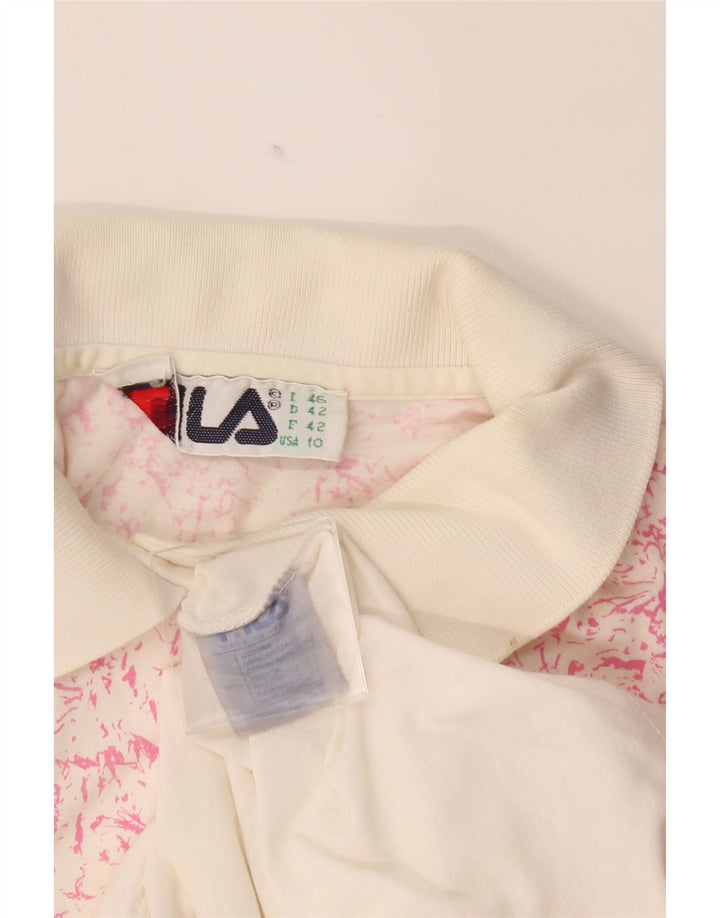 FILA Womens Abstract Pattern Polo Shirt IT 46 Large White Cotton Vintage Fila and Second-Hand Fila from Messina Hembry 