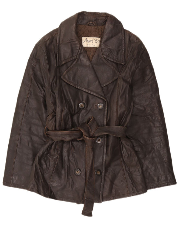 Giacca in Pelle Doppio Petto Donna VINTAGE IT 46 Large in Pelle Marrone
